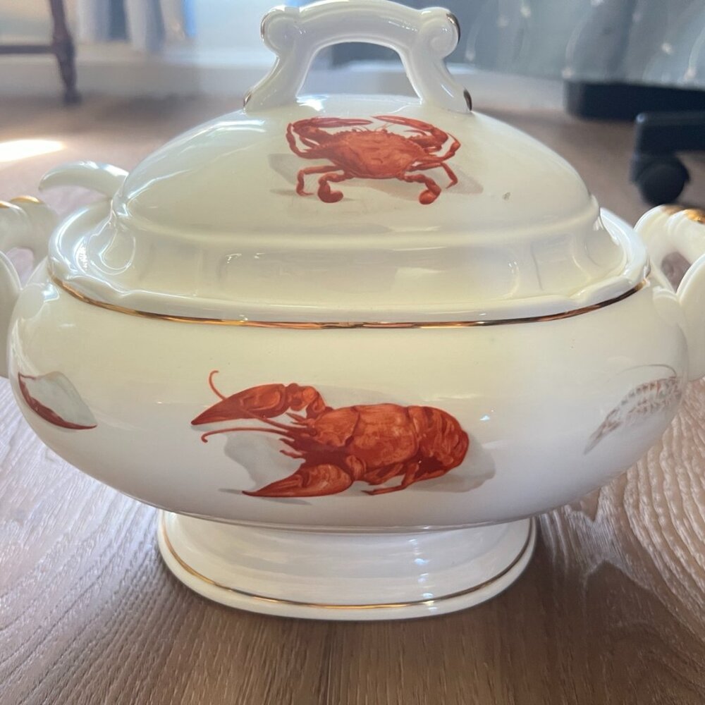 Vintage KIMCO Japan Lobster Crab Covered Tureen w/ Ladle